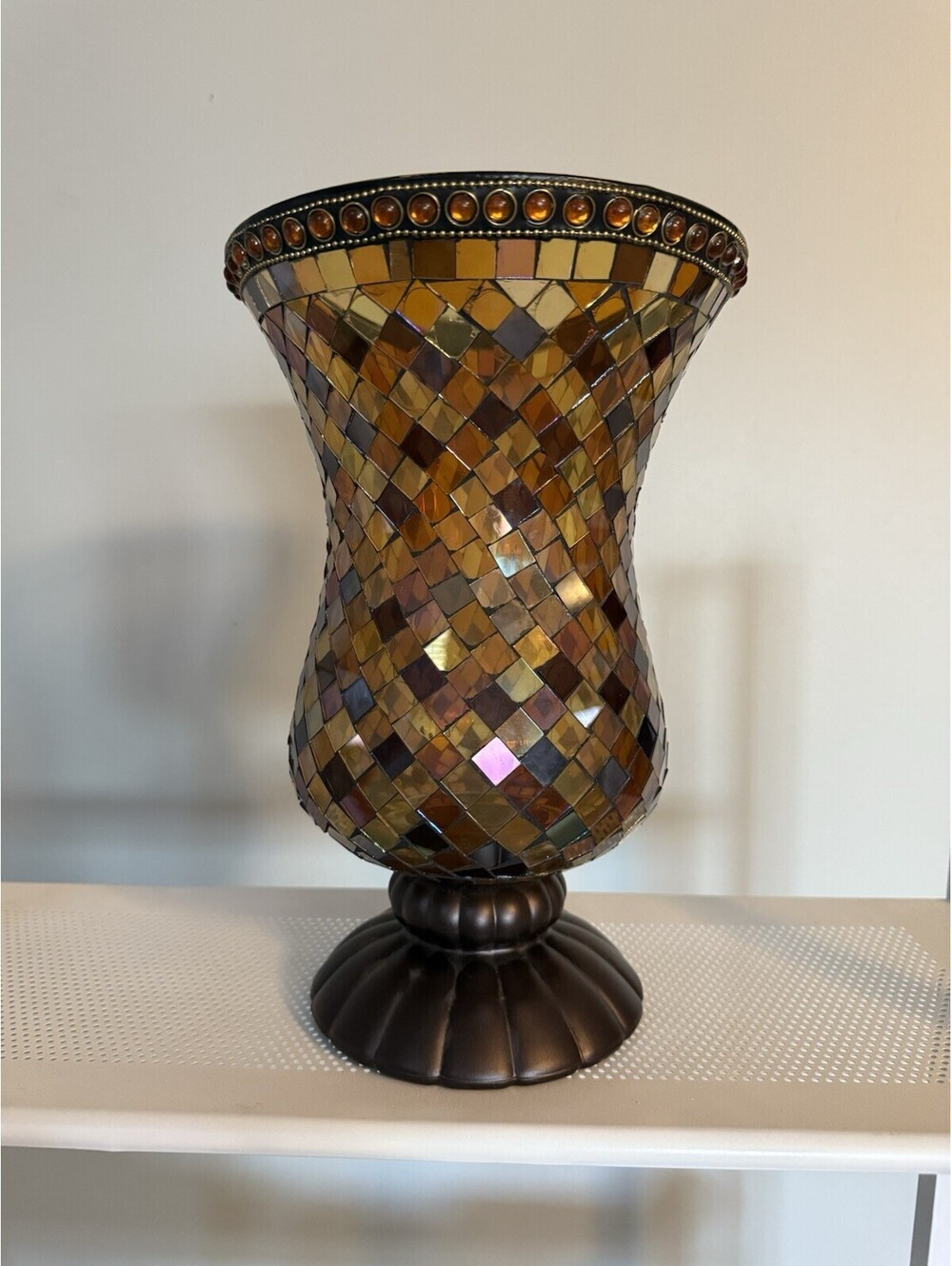 Partylite GLOBAL FUSION Hurricane Mosaic Glass Candle Holder 12” Tall EUC P8366